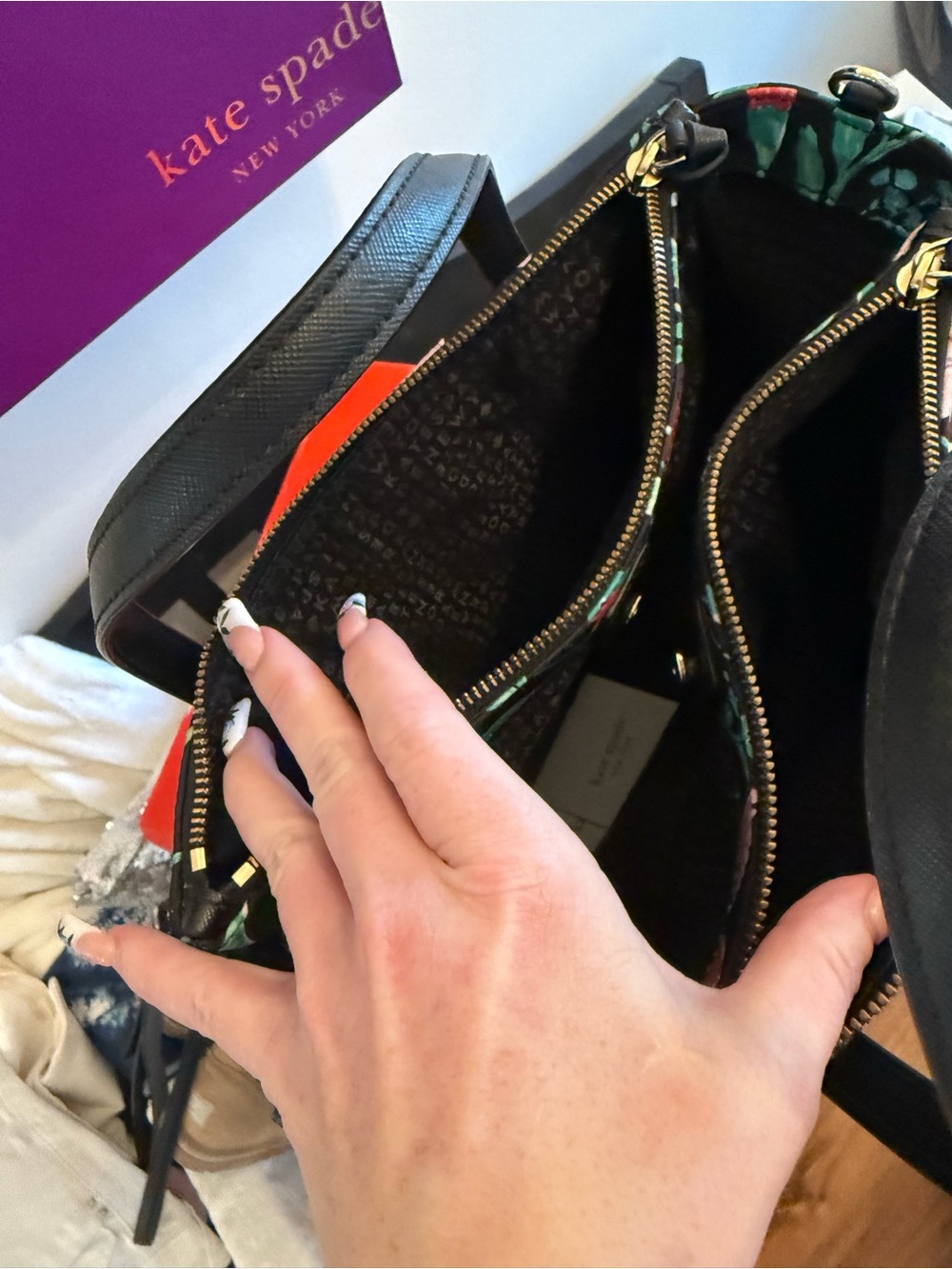 kate spade Black Floral & Teal Bird Tote - Picture 10 of 12